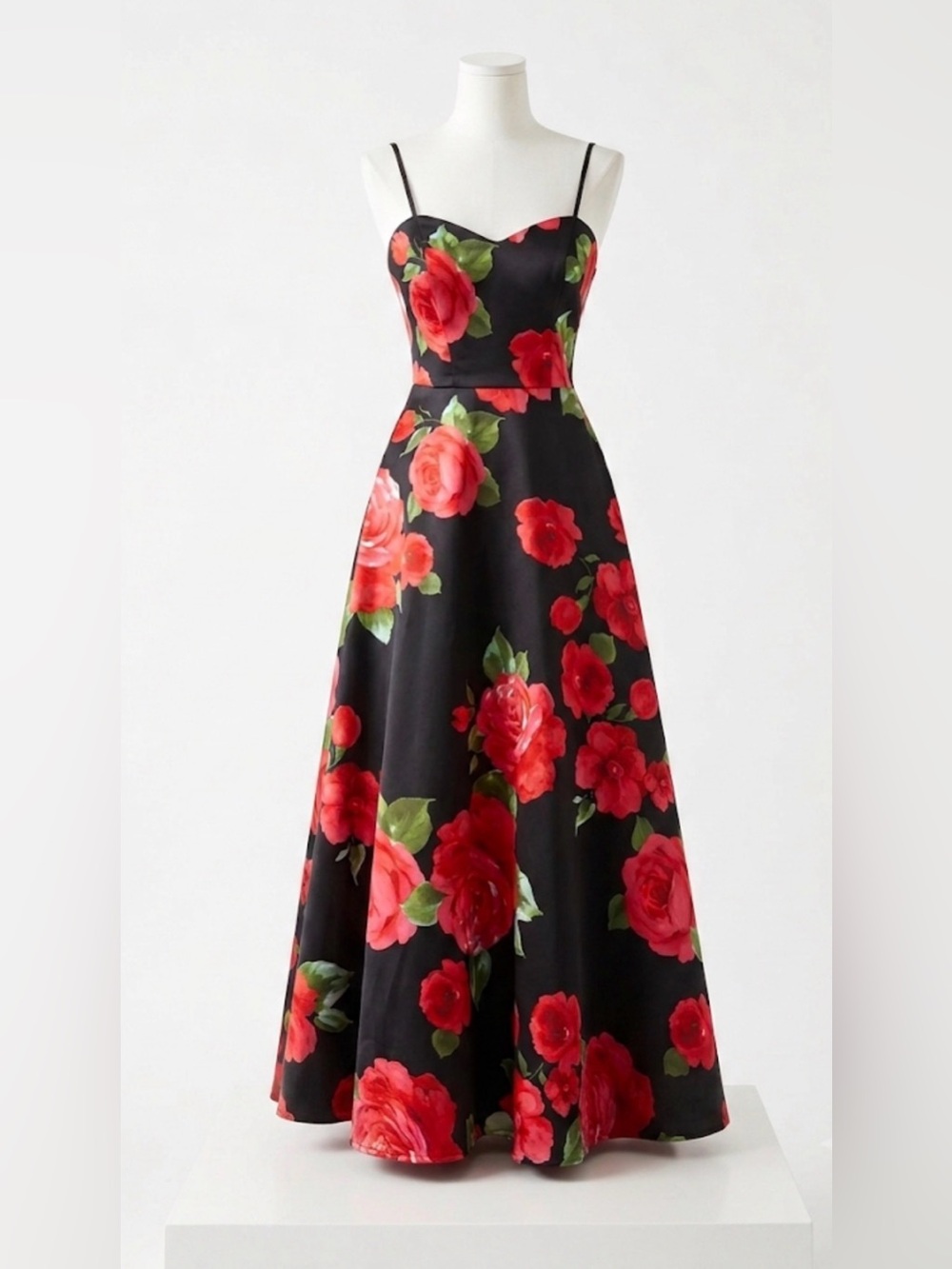 Darling Black Maxi Dress with Red Rose Print